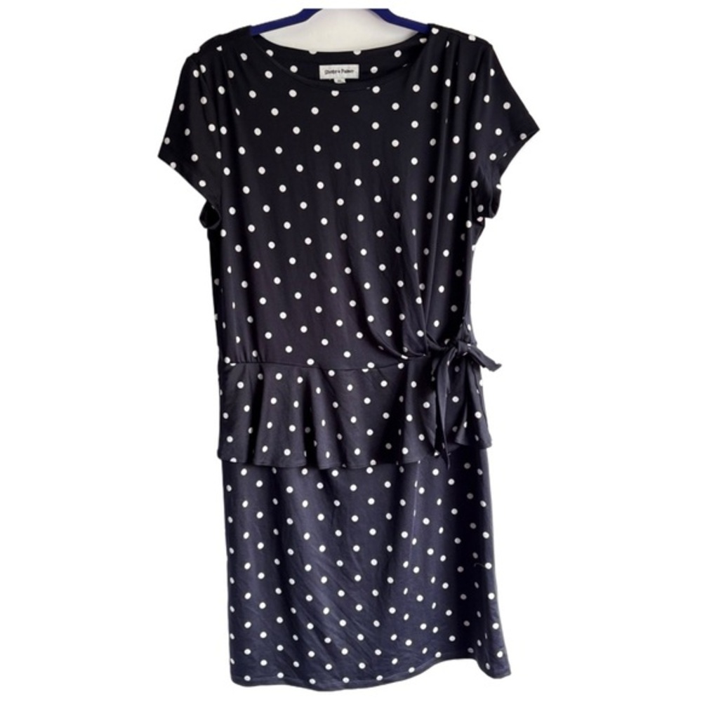 Polka Dot Navy Peplum Dress XL